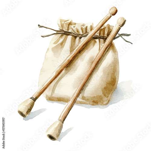 A watercolor vector of a drumstick bag, isolated on a white background. Drumstick bag vector.
