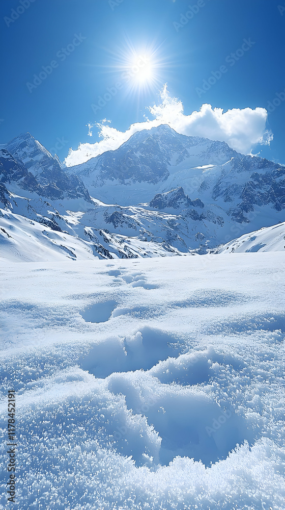 Snowy Mountain Footprints: Winter Wonderland Scene Snowy Mountain Footprints: Winter Wonderland Scene