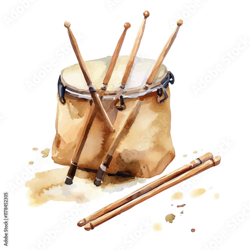 A watercolor vector of a drumstick bag, isolated on a white background. Drumstick bag vector.
