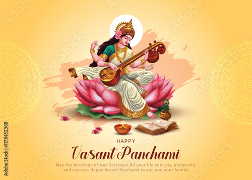  Sarasvati for happy Vasant Panchami Puja of India. abstract vector illustration design