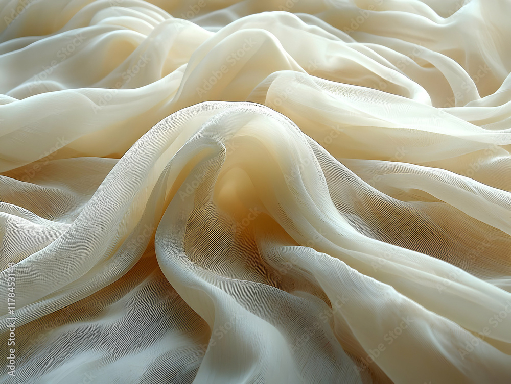Cream Silk Fabric Drapes Softly, Elegant Waves in Textile Design Cream Silk Fabric Drapes Softly, Elegant Waves in Textile Design