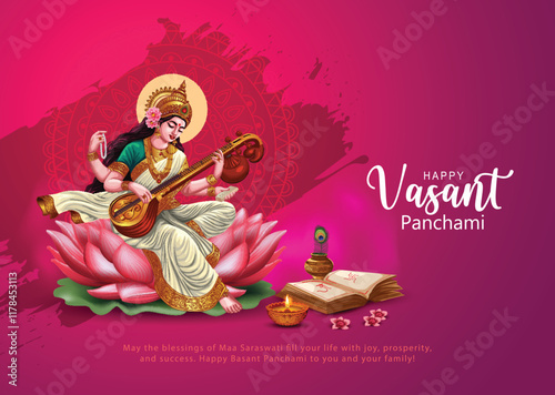 Sarasvati for happy Vasant Panchami Puja of India. abstract vector illustration design
