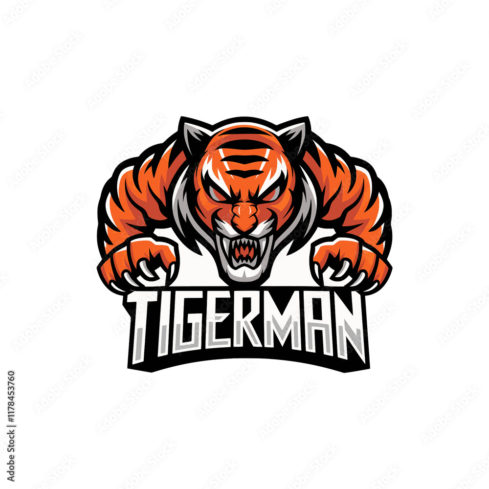 Obraz premium tiger attacking pose with claws design illustration logo with text