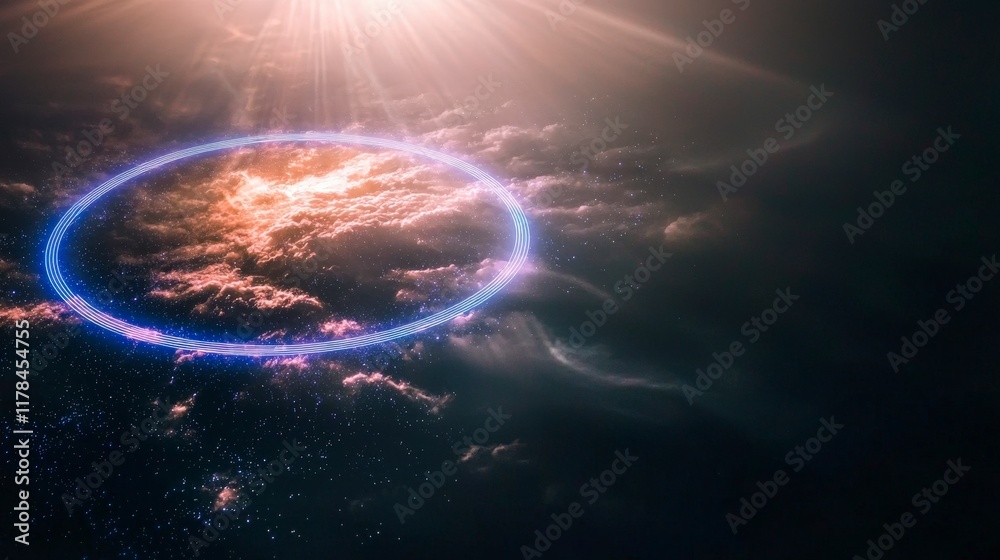 Obraz premium Futuristic Glowing Circle Neon Lights Space Innovation Concept