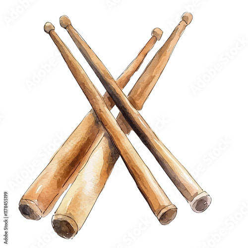 A watercolor illustration of drumsticks, isolated on a white background. Drumsticks vector.
