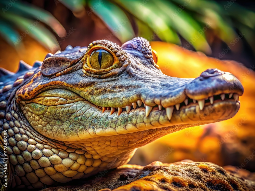 Fototapeta premium Cartoon Crocodile Documentary Photography, Wildlife, Nature, Animal, Reptile, Close-up, Detail, Sharp Focus, Realistic, AI Art, Photographic Style
