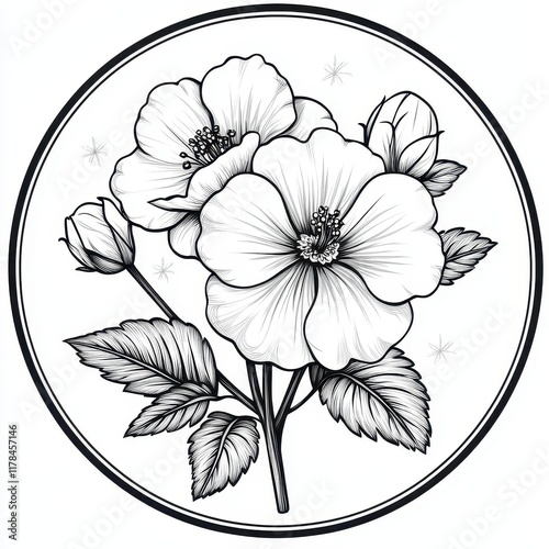 silvatica flower icon in the round line, line art style , clear background  photo