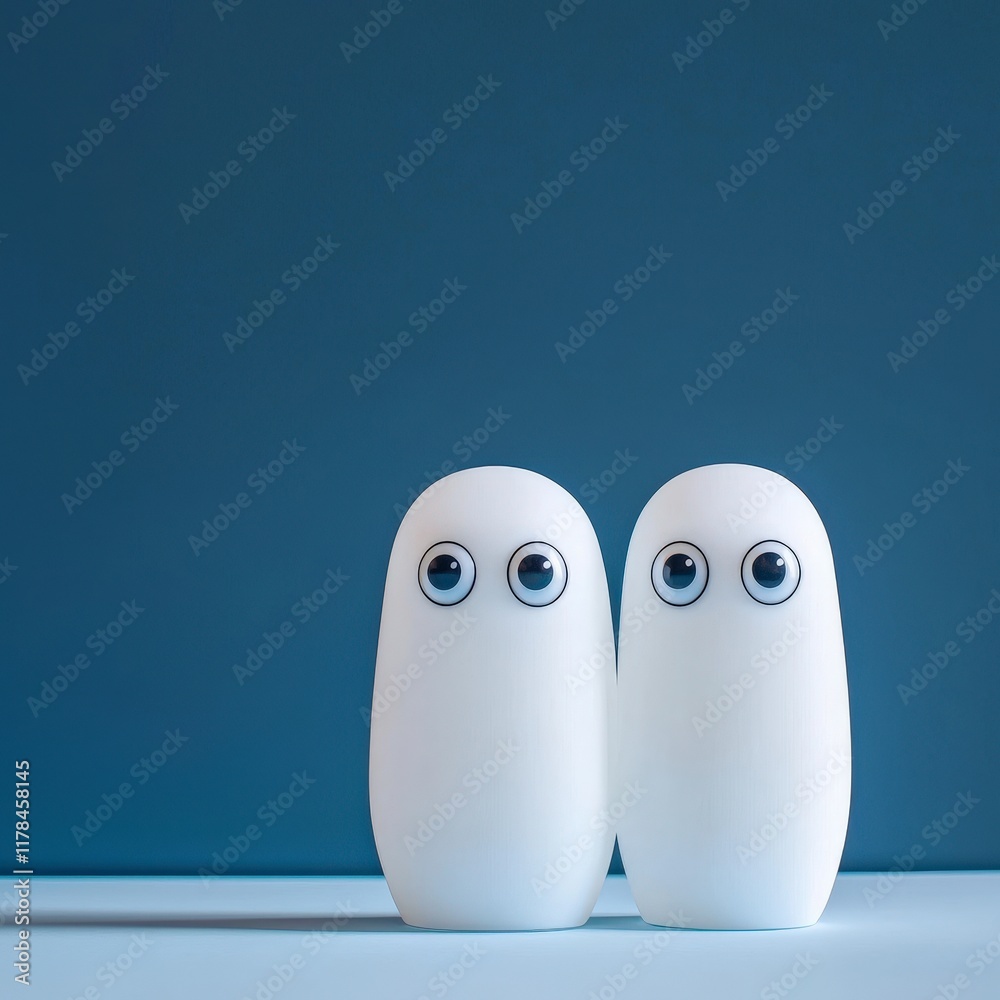 Obraz premium Cute Ghost Pair Whimsical Characters Friendly Spooky Figures Adorable Cartoon Design