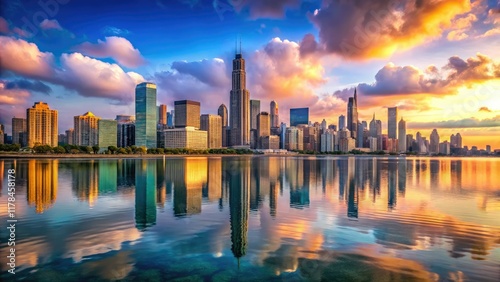 Chicago Skyline Panorama - Lake Michigan Calm