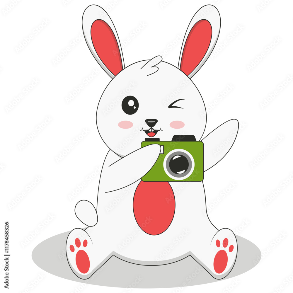 Obraz premium Cute Bunny Cartoon Character on White Background. Vector Illustration