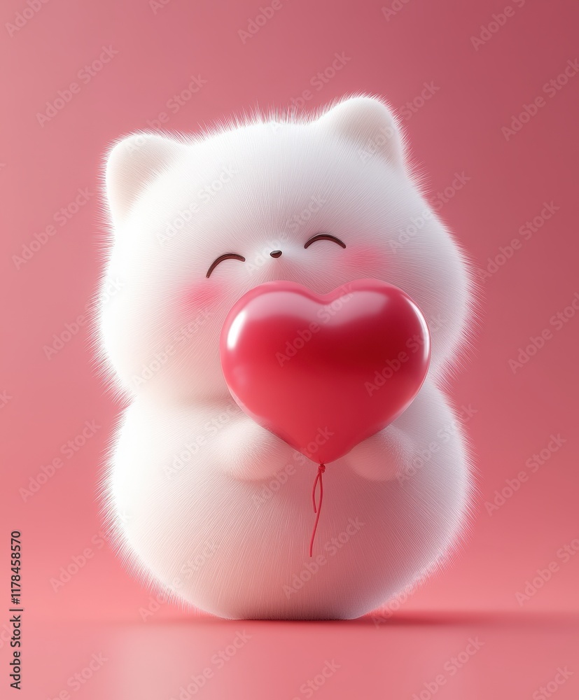 Obraz premium A gentle giraffe holds a vibrant heart-shaped balloon, symbolizing love and joy, perfect for celebrating Valentine's Day in a whimsical way.