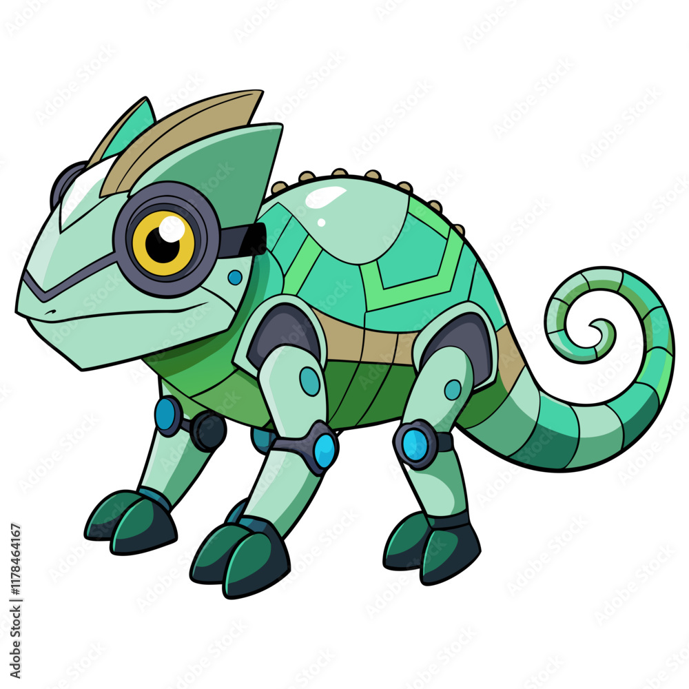 Obraz premium A robotic chameleon with adaptive camouflage and glowing scales.