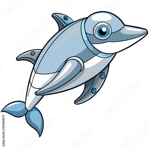 A robotic dolphin with smooth chrome skin and underwater jets.