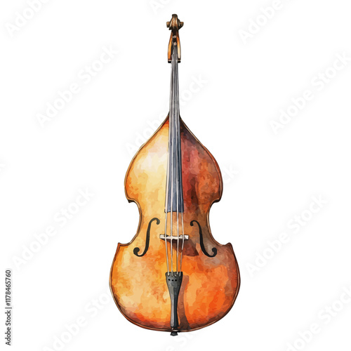 A watercolor illustration of a double bass case, isolated on a white background. Double bass case vector.
