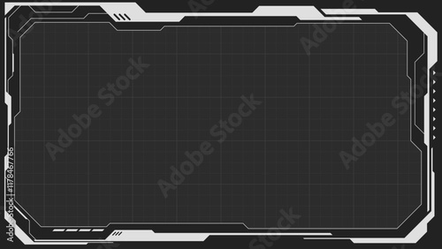 black and white outline cyberpunk design. retro futuristic background with hud frame