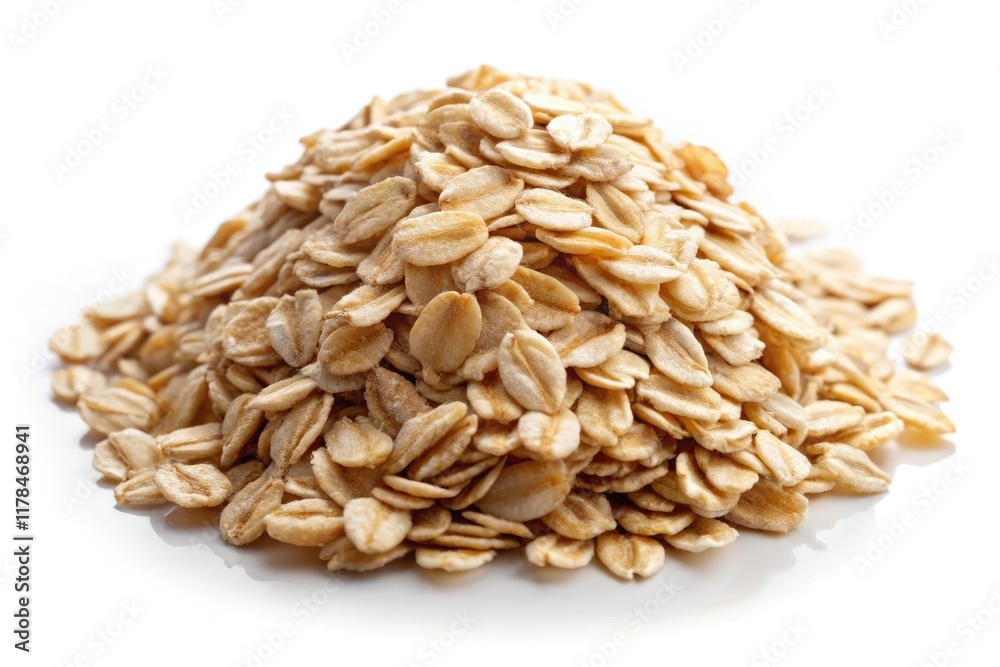Exquisite high-resolution macro shots of rolled oats, isolated on a pristine white background, showcasing a tilt-shift effect. Exquisite high-resolution macro shots of rolled oats, isolated on a pristine white background, showcasing a tilt-shift effect.