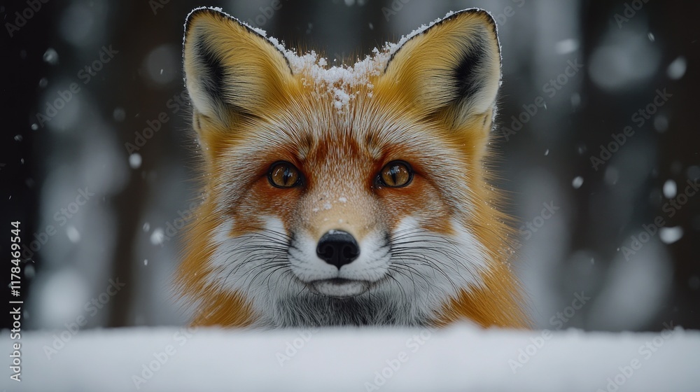 Obraz premium A close-up of a red fox in a snowy landscape, showcasing its striking features.
