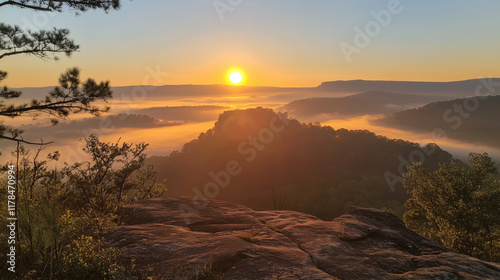 美しい日の出と眼下に広がる雲海と山々をリアルに描いたAI生成画像 photo