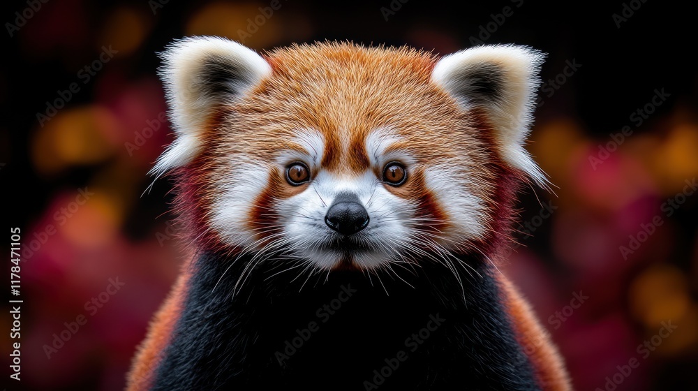 Obraz premium A close-up of a red panda with striking fur and expressive eyes against a blurred background.