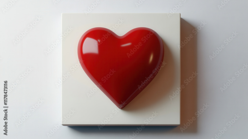 shiny red heart on white square canvas, evoking love shiny red heart on white square canvas, evoking love