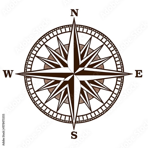 Vintage Compass Rose Graphic Design Against White Background photo