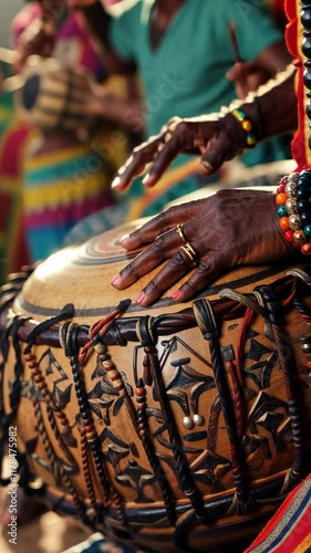 African Drumming: Hands Playing Traditional Djembe, Vertical Video
