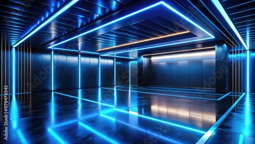 Dark Room Neon Ceiling Aerial Photography