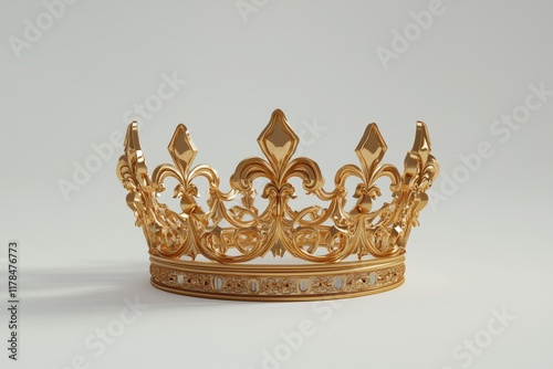 Ornate gold crown with fleur-de-lis design on white background. photo