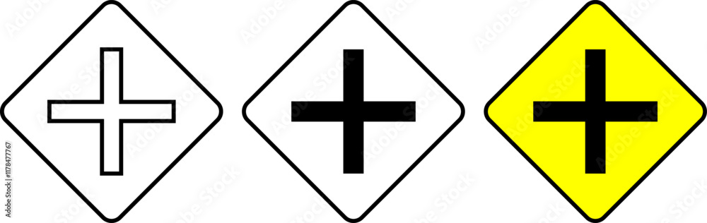 diamond intersection ahead road sign set diamond intersection ahead road sign set