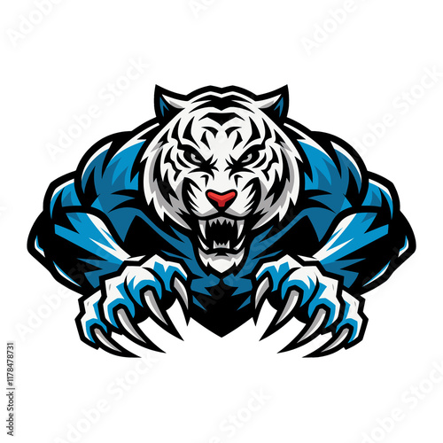 white tiger malignant pose attacking with claws design illustration logo photo