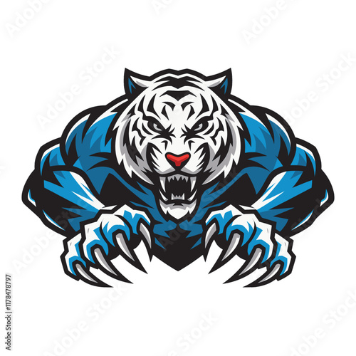 white tiger malignant pose attacking with claws design illustration logo