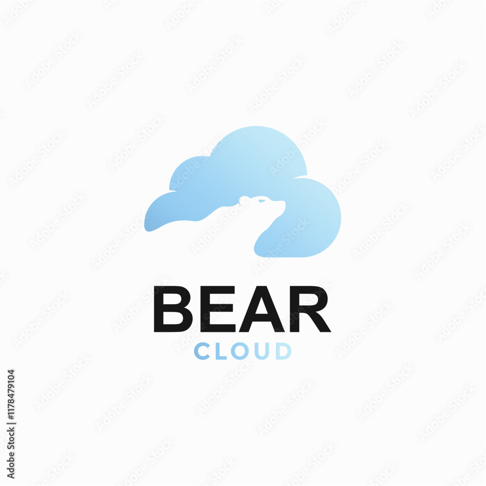bear cloud simple logo in negative space