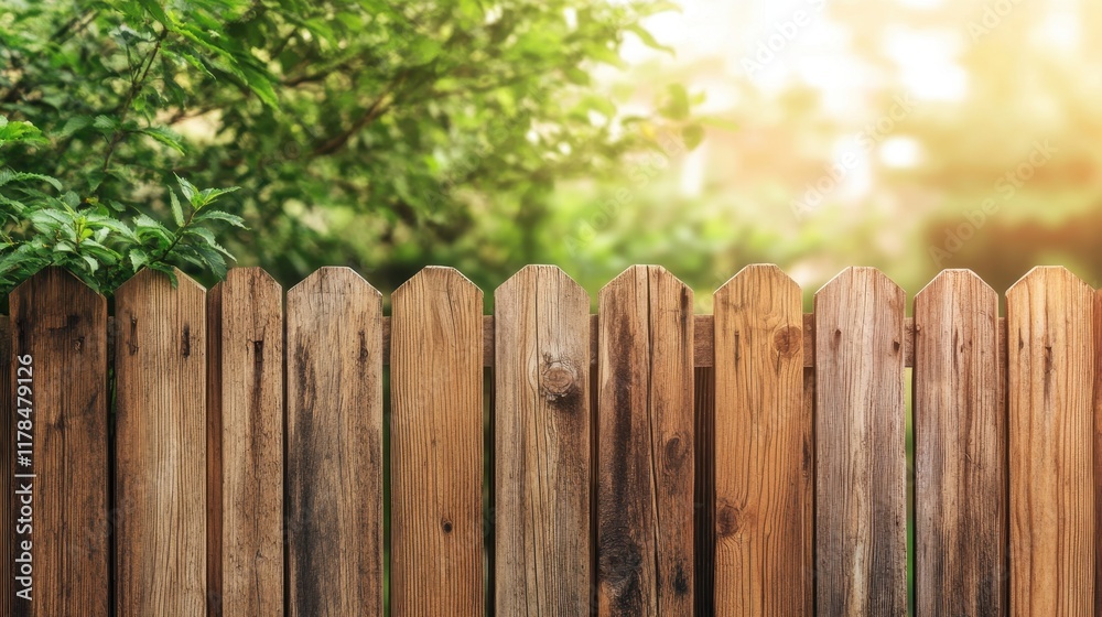 Wooden Fence with Lush Greenery Background Wooden Fence with Lush Greenery Background