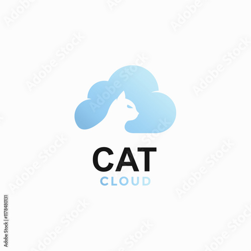 cat cloud simple logo in negative space