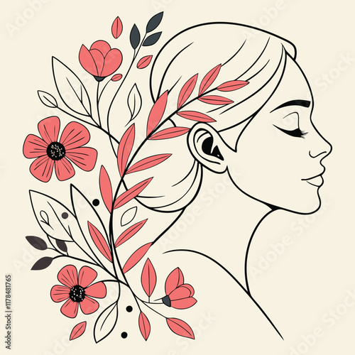 Women and flowers line art vector illustration design. Vector outline, floral women vector design.