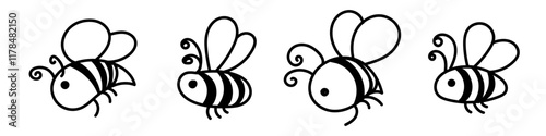 Doodle hand drawn bee. Cartoon bee line art. Vector illustration