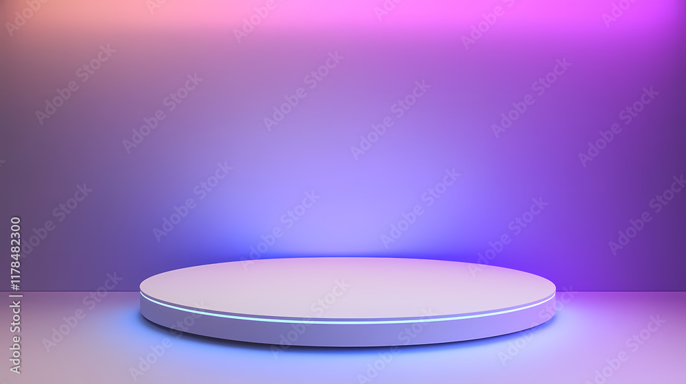 Showcase platform with blue-pink gradient background Showcase platform with blue-pink gradient background