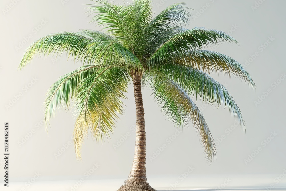 Obraz premium Isometric 3D Rendering of a Coconut Tree on White Background