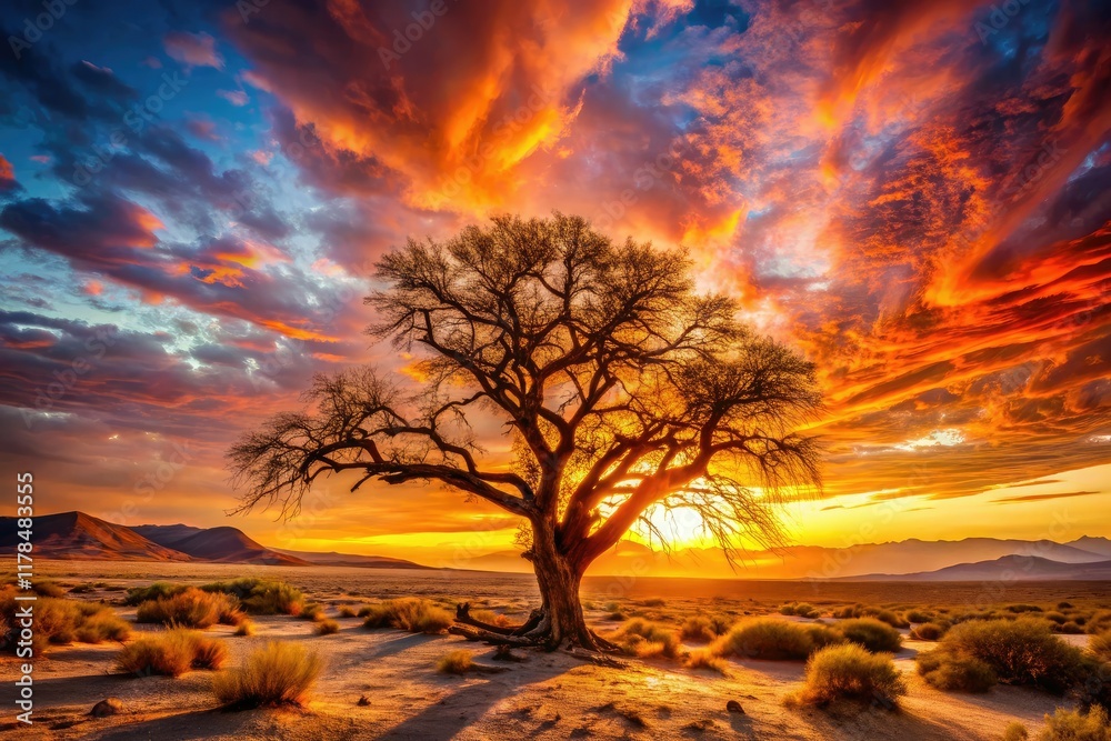 Desert Tree Double Exposure Orange Sky AI Art Desert Tree Double Exposure Orange Sky AI Art