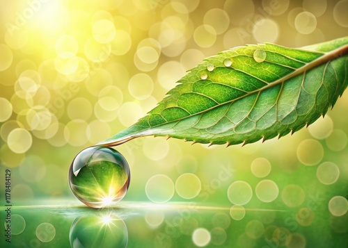 Dewdrop on Leaf Tip - Watercolor Style