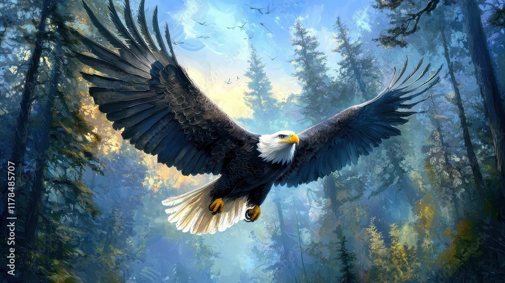 Fototapeta premium Bald Eagle Against Clear Blue Sky