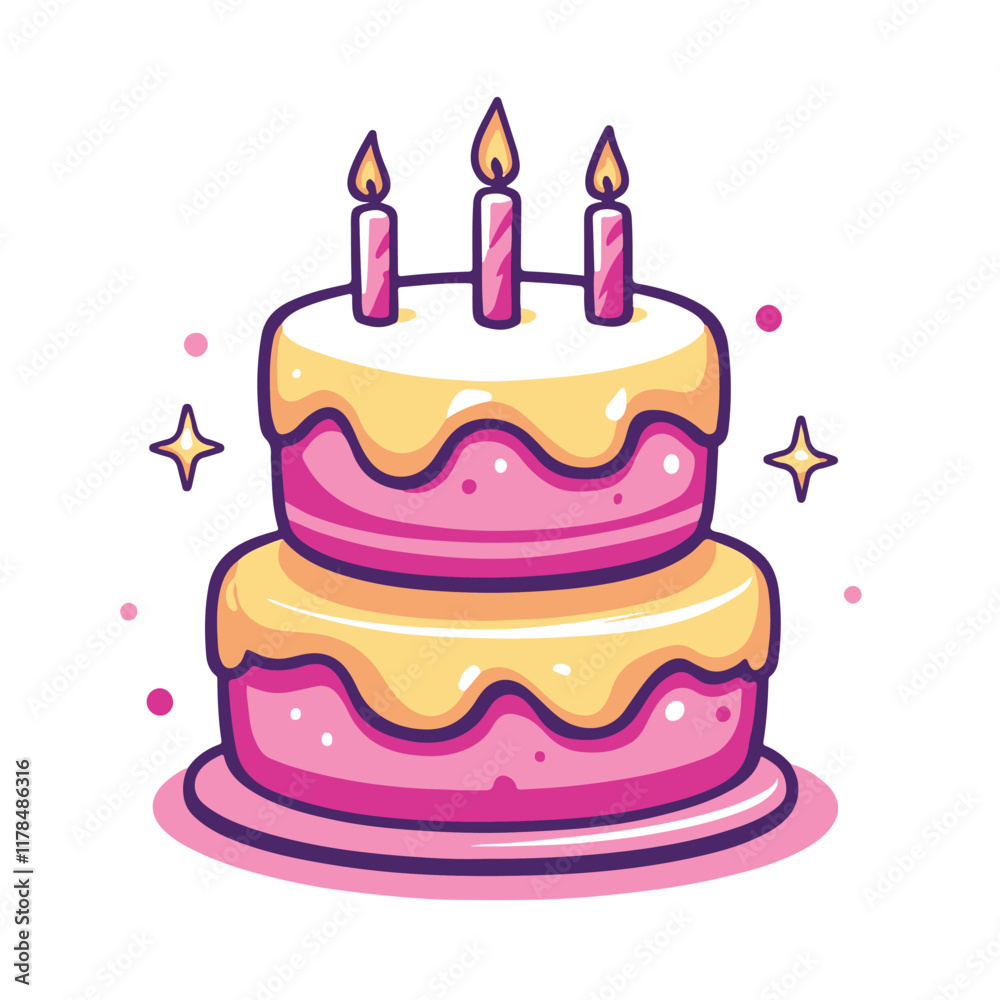 Vector icon of a two tier cake with candles Vector icon of a two tier cake with candles