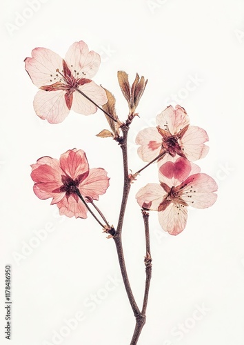 Real Pressed cherry blossom flowers illustration botanical.