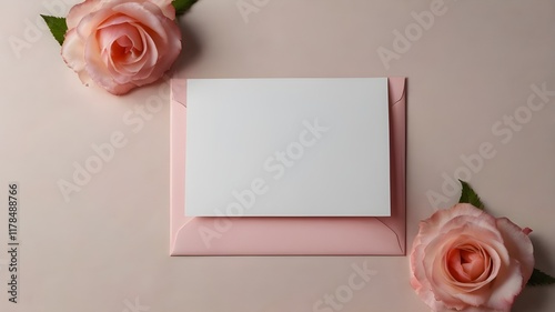 blank card with envelope and roses
