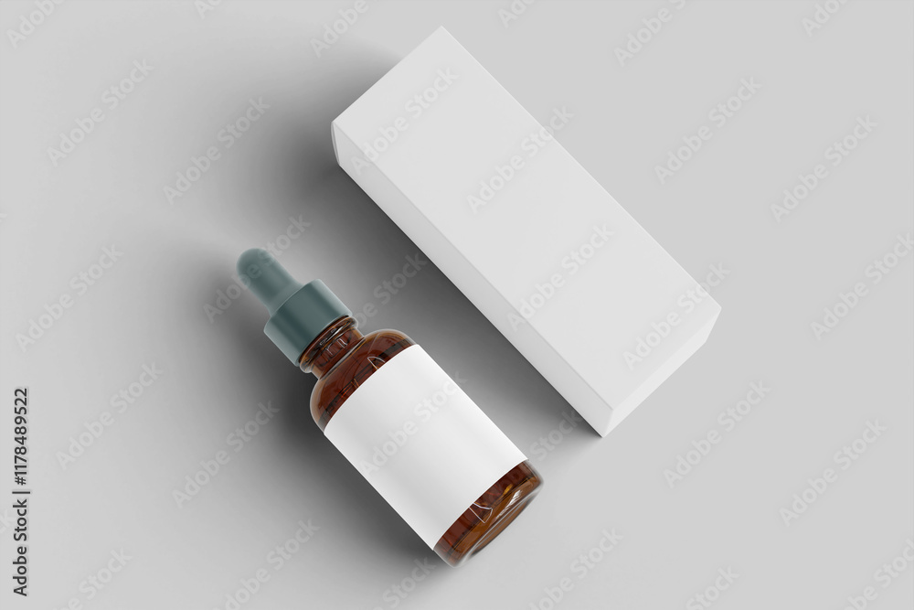 Blank dropper and box mockup laying down on the floor Blank dropper and box mockup laying down on the floor