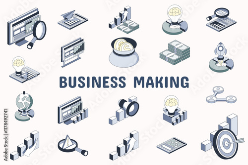 Business Making Lineal Color Vector Illustration Icon Sticker Set Design Materials