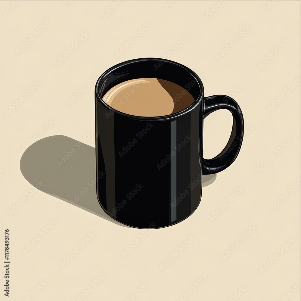 A sleek black coffee mug casting a soft shadow on a neutral background, showcasing minimalist design and modern art style. A sleek black coffee mug casting a soft shadow on a neutral background, showcasing minimalist design and modern art style.