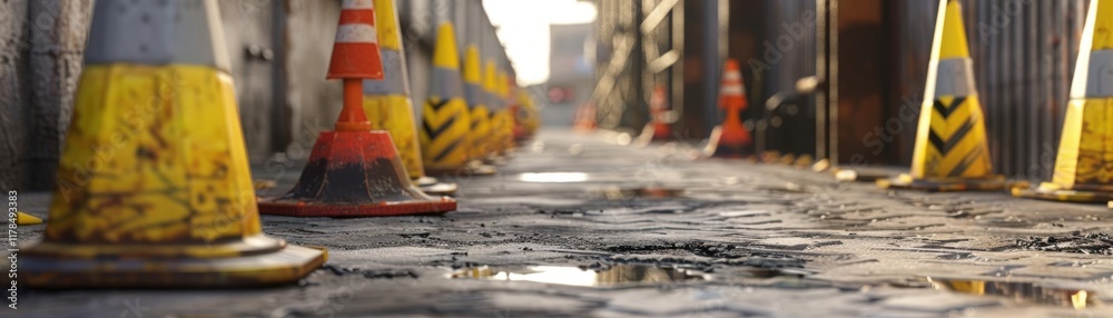 Fototapeta premium Craft realistic 3D renders of safety barriers and protective measures in hazardous work environments, preventing accidents and injuries