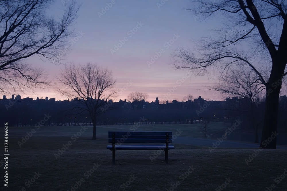 A peaceful scene featuring a solitary bench in a park at dawn, surrounded by silhouetted trees and an evolving colorful sky. A peaceful scene featuring a solitary bench in a park at dawn, surrounded by silhouetted trees and an evolving colorful sky.
