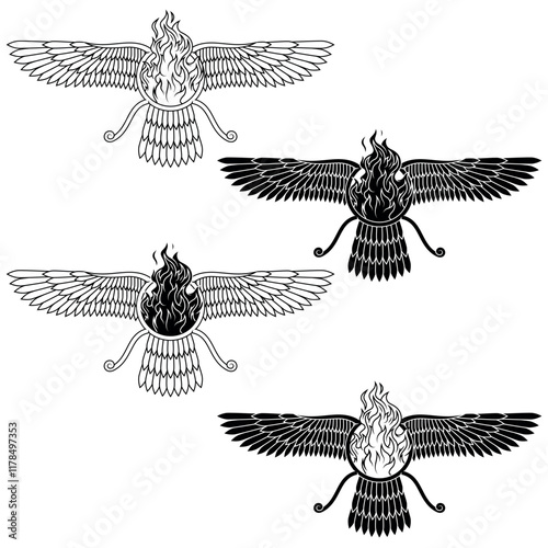 Zoroastrian winged solar disk with fire